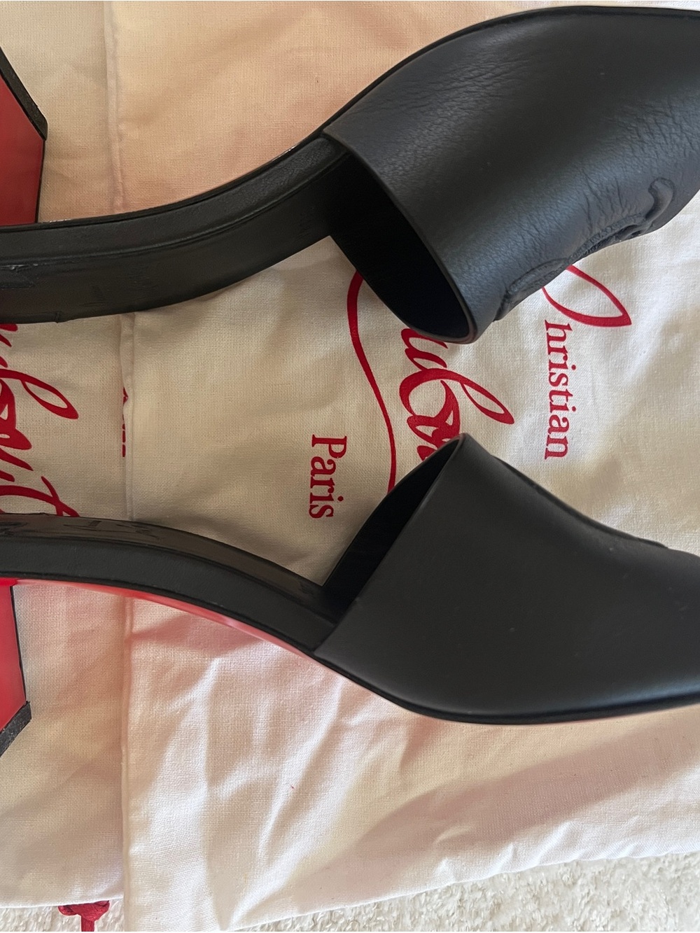 Christian Louboutin Black Leather Slide Mules with Logo - Picture 4 of 5